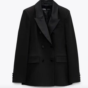 Zara Black Tuxedo-Style Blazer with Satin Lapel